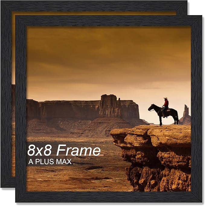 A PLUS MAX 8x8 Picture Frame Set of 2, Black Engineered Wood Frame for 8 x 8 Inch Picture Poster Photo, Light Weight 8 by 8 Frame with Wood-grain for Wall - 2 Pack/Black/8"x8"