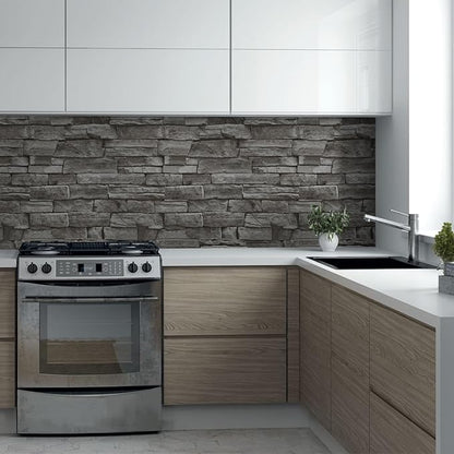 Abyssaly Dark Grey Stone Brick Wallpaper Peel and Stick Backsplash 17.71" X 118" Self-Adhesive Removable Contact Paper Stick on Wall Panels Faux 3D Stone Look Brick Shelf Paper Home Decorations
