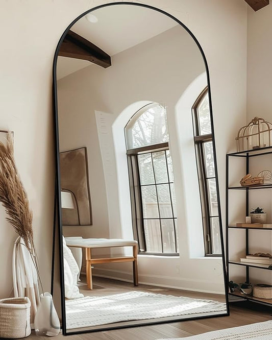 Full Length Mirror with Stand, 81"x41" Arched Full Body Mirror, Large Stand Up Mirrors, Aluminum Frame Floor Standing Mirrors, Freestanding Hanging Leaning Mounted for Bedroom Living Room, Black