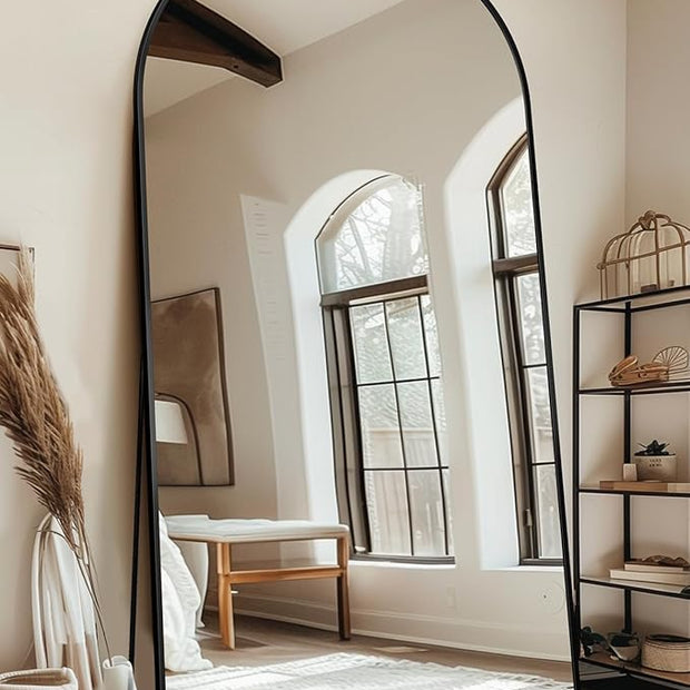 Full Length Mirror with Stand, 81"x41" Arched Full Body Mirror, Large Stand Up Mirrors, Aluminum Frame Floor Standing Mirrors, Freestanding Hanging Leaning Mounted for Bedroom Living Room, Black