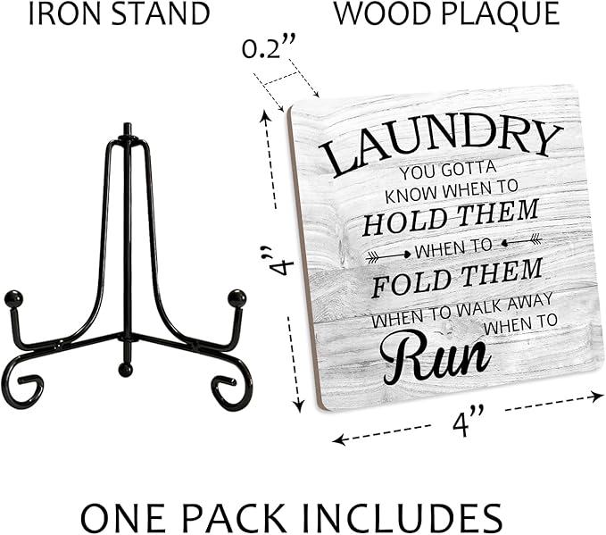 Laundry Room Sign With Iron Support, Home Bathroom Desk Laundry Room Decor Wood Sign Shelf Decor Farmhouse Housewarming Gifts Laundry You Gotta Know When to Hold Them Table Centerpiece - (a013)