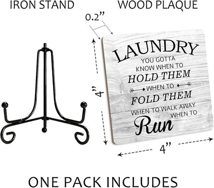 Laundry Room Sign With Iron Support, Home Bathroom Desk Laundry Room Decor Wood Sign Shelf Decor Farmhouse Housewarming Gifts Laundry You Gotta Know When to Hold Them Table Centerpiece - (a013)