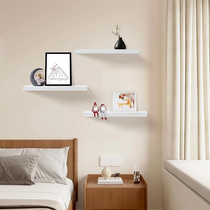 White Floating Shelves for Wall Set of 3, 16
