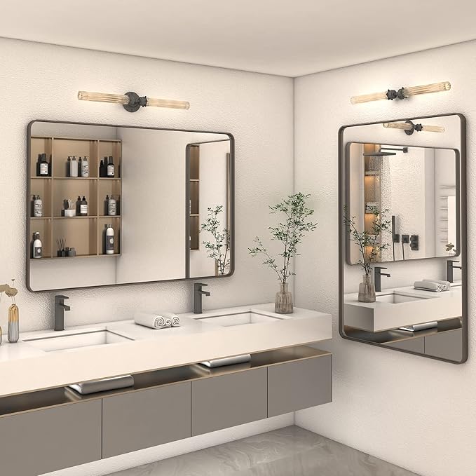 48x32 Bronze Bathroom Mirror, Brushed Bronze Framed Bathroom Vanity Mirror, Rounded Rectangle Mirror for Wall, Shatterproof, Wall Mounted, Anti-Rust (Horizontal/Vertical)
