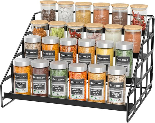 Spice Rack 4 Tier Kitchen Cabinet Organizer,Countertop Spice Rack,Tier Depth Adjustable Cabinet Shelf,Step Spice Organization Easy Visibility,Holds Seasoning and Condiments