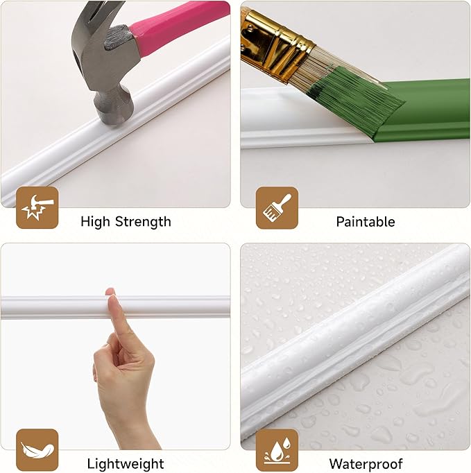 Peel and Stick Wall Molding Kit, INMOZATA 3 Sets 3D Pre-Cut Accent Molding Trim Wainscoting Panels for Interior Wall Decor Living Room Bedroom Entryway (54" x 24")