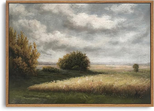 OIQArtOIQ Vintage Landscape Canvas Wall Art Framed Natural Scenery Painting Artwork Prints France Country Wilderness Farmhouse Decor Pictures Kitchen Bedroom Living Room Bathroom