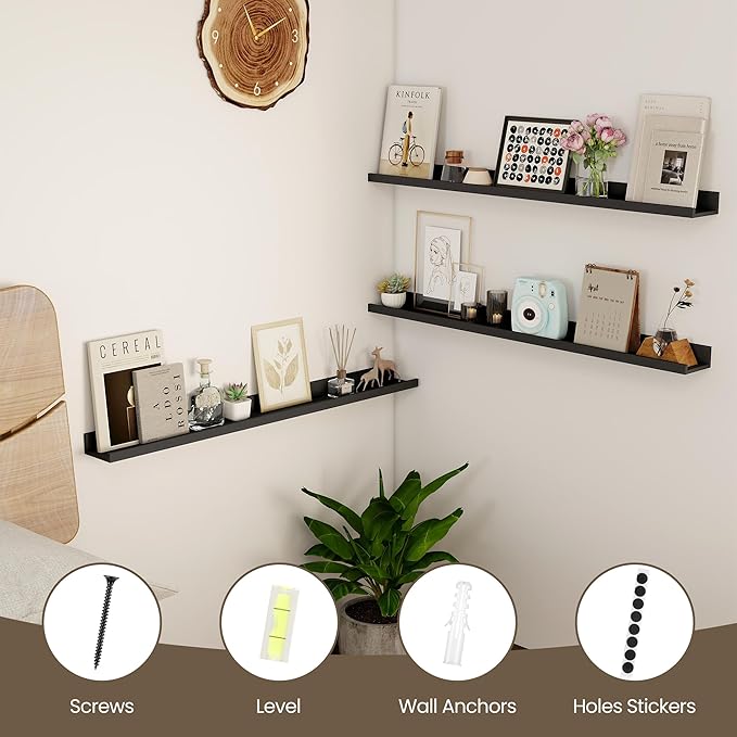 Axeman 36 Inch Floating Shelves | Picture Ledge Shelf Set of 2 | Black Wall Shelves with Lip | Black Picture Shelf for Wall with Ledge | Photo Ledges 36 Inch