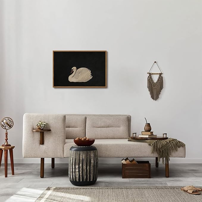 OIQArtOIQ Vintage Framed Wall Art Moody Grace Swan Canvas Art Prints Rustic Farmhouse Pictures Wall Decor Modern Cottagecore Paintings Artwork For Bedroom Kitchen Bathroom Office Living Room