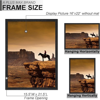 A PLUS MAX 16x22 Picture Frame Set of 3, Black Engineered Wood Frame for 16 x 22 Inch Picture Poster Photo, Light Weight 16 by 22 Frame with Wood-grain for Wall - 3 Pack/Black/16 x22