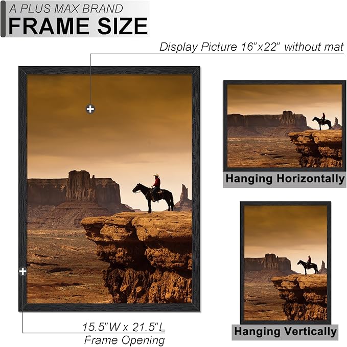 A PLUS MAX 16x22 Picture Frame, Black Engineered Wood Frame for 16 x 22 Inch Picture Poster Photo, Light Weight 16 by 22 Frame with Wood-grain for Wall - 1 Pack/Black/16 x22