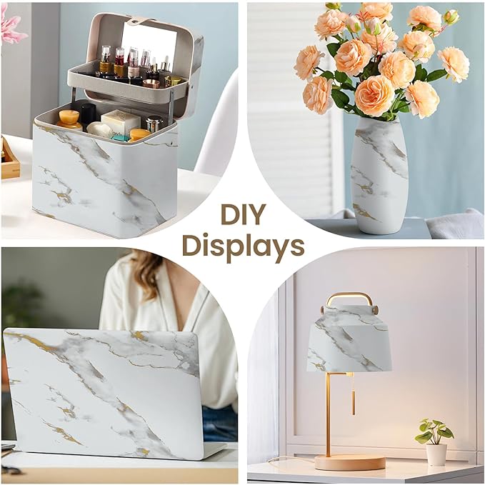 practicalWs Glossy Marble Wallpaper Peel and Stick White/Gold Granite Contact Paper Removable Wall Paper for Kitchen Countertop Cabinet Furniture 17.7" x 196.8"