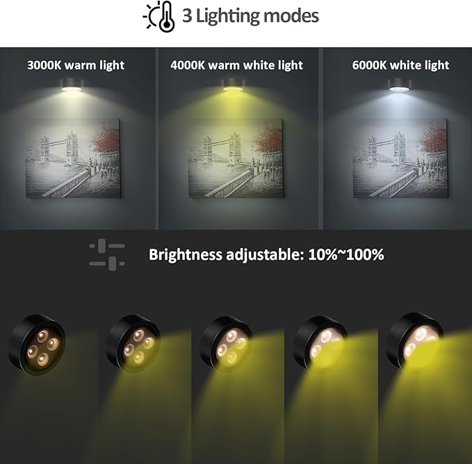3Pcs Battery Operated Picture Light, Magnetic Painting Light with Remote, Dimmable Timer Art Display Light with 3 Light Modes for Dartboard Frame Picture Portrait,Wireless Wall Decor Puck Lights