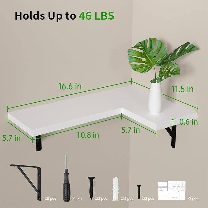 NATURE'S SOURCE Corner Floating Shelves Set of 4, Corner Shelves Wall Mounted, for Bedroom Kitchen Living Room Bathroom Office- Modern Style (White, Set of 4)
