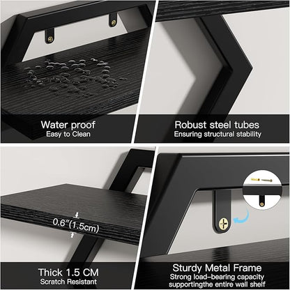 Floating Shelf- Floating Shelf for Wall Set of 2, 2 Tier Foating Shelves for Wall for Bathroom, Bedroom, Toilet, Kitchen, Living Room, Office, Black