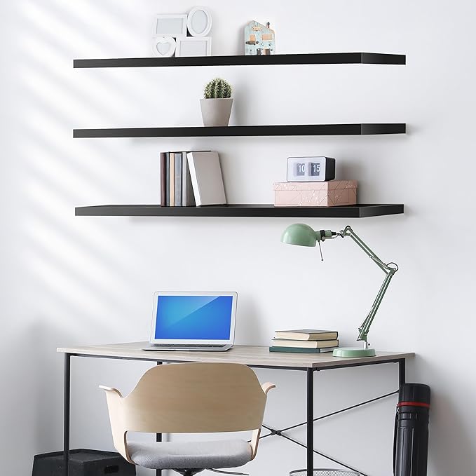 Sorbus Floating Shelves for Wall - 55 Inch Extra-Long Bathroom Shelves, Wall Decor for Bedroom, Kitchen, Living Room, Book Storage - Mounted Floating Shelf with Hidden Brackets (Black, 3 Pack)