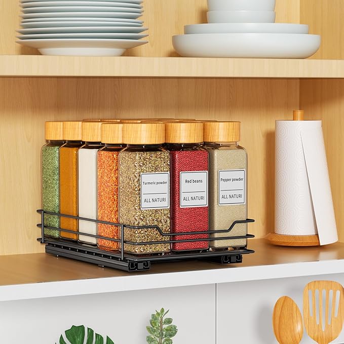 RCHYFEED Pull Out Spice Rack Organizer for Cabinet,Slide out Spice Organizer for Inside Cabinets,Heavy Duty Spice Organization for Kitchen and Pantry,Seasoning,Sauces(1-Tier,6.5