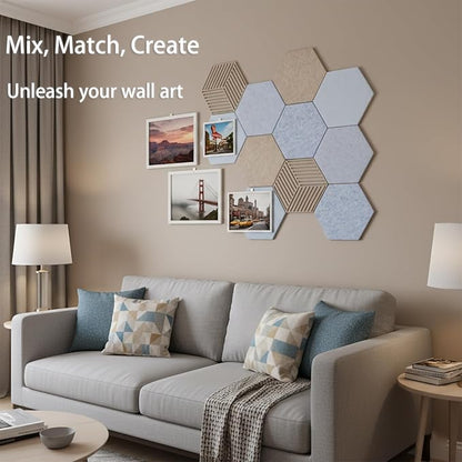 12" Hexagon Acoustic Panels Self-Adhesive (10 Pack) | Decorative Sound Dampening Wall Tiles with 3D Hollow Patterns | High-Density Polyester Soundproofing Padding for Home Office & Studio