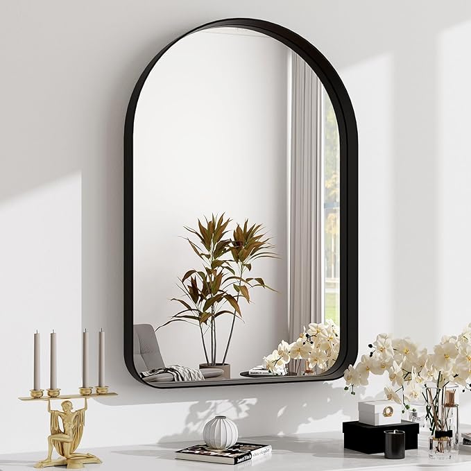 36"x24" Arched Bathroom Mirror - Modern Black Mirror for Wall with Rounded Corners, Bathroom Mirror for Vanity, Aluminum Alloy Framed Mirror - for Living Room, Bedroom, Cloakroom