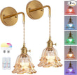 Battery Operated Wall Sconce Set of 2, Adjustable Chain Retro Gold Wall Mounted Light with RGB, Wireless Indoor Rechargeable Amber Wall Light for Living Room, Bedroom