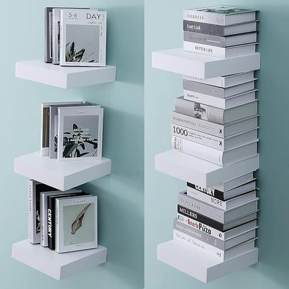 WELLAND 9 1/4 inch White Mission Floating Shelves for Wall, Bathroom Wall Mount Shelves, Wood Modern Display Shelves, Book Shelves,for Bedroom,Living Room and Kitchen