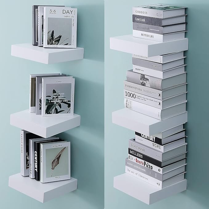 WELLAND 9 1/4 inch White Mission Floating Shelves for Wall, Bathroom Wall Mount Shelves, Wood Modern Display Shelves, Book Shelves,for Bedroom,Living Room and Kitchen