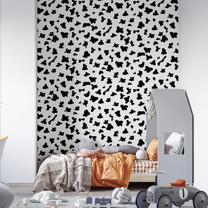 17.3”x480” Black and White Spots Contact Paper Cow Printed Peel and Stick Wallpaper Self-Adhesive Cute Wallpapers Vinyl White Black Decals for Walls Bedroom Living Room Nurseryls