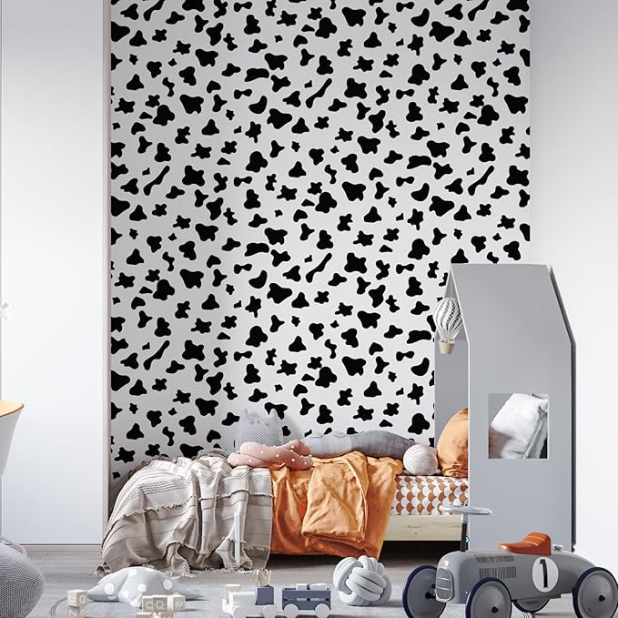 17.3”x400” Black and White Spots Contact Paper Cow Printed Peel and Stick Wallpaper Self-Adhesive Cute Wallpapers Vinyl White Black Decals for Walls Bedroom Living Room Nurseryls