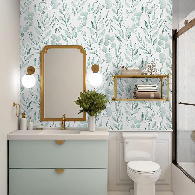 WENMER Green Leaf Wallpaper Floral Peel and Stick Wallpaper 17.7