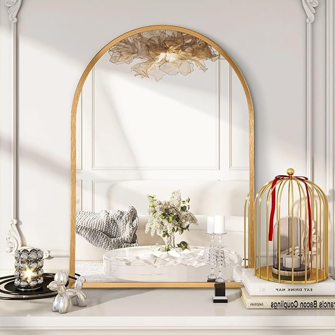 Arched Wall Mirror, Arch Bathroom Mirror, for Vanity Living Room Bedroom Mantel Entryway Hallways Home Decor Aluminum Alloy Frame Large 28"x20"