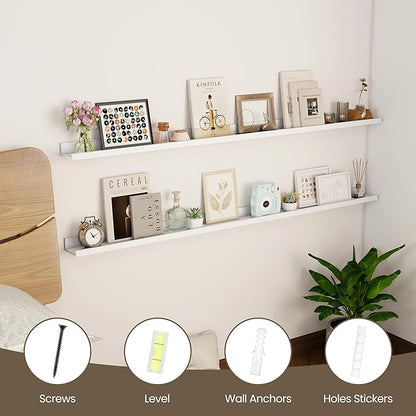 Axeman Floating Shelves | Picture Ledge Shelf Set of 2 | White Wall Shelves with Lip | White Picture Shelf for Wall with Ledge | Photo Ledges 55 Inch