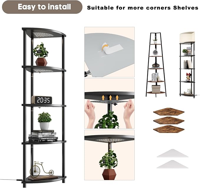 4-Pack Under Shelf Lighting for 5 Tier Corner Shelf Stand,Ultra-Bright 10 Dimmable Slim Stick on Lights,3-Color Timer 3/9/12H,Decor Lights for Living Room, Bedroom,Kitchen Storage Display Rack