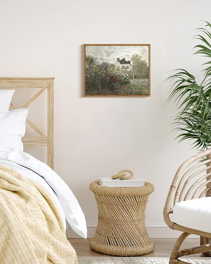InSimSea Framed Canvas Wall Art Vintage Decor, Garden Full of Flowers Oil Painting Wall Prints by Claude Monet, Retro Scenic Bathroom Decor, Farmhouse Office Dining Room Decor, 11"x14"