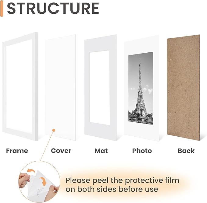 upsimples 8x12 Picture Frame Set of 5, Display Pictures 6x8 with Mat or 8 x 12 Without, Wall Gallery Photo Frames, White