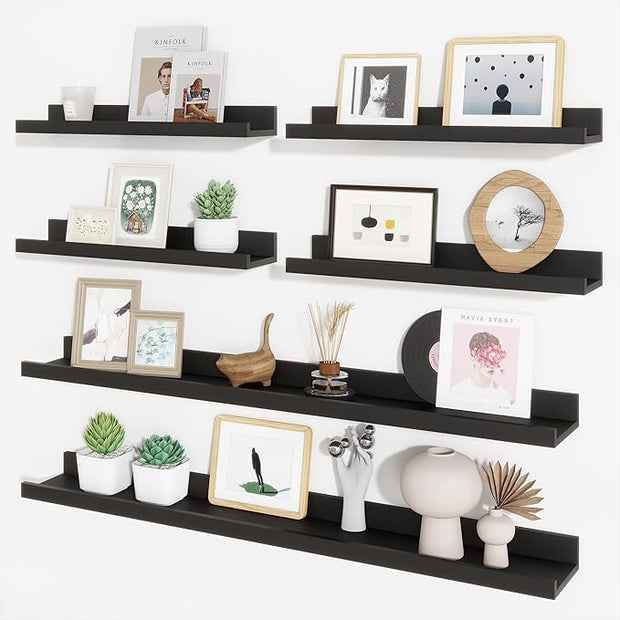 Axeman Picture Ledge Shelf, Floating Shelves for Decor Storage Set of 6, 36 inch Floating Wall Mounted Shelves, Wall Shelves with Lip for Living Room, Bedroom, Nursery, Bathroom, Kitchen, Black
