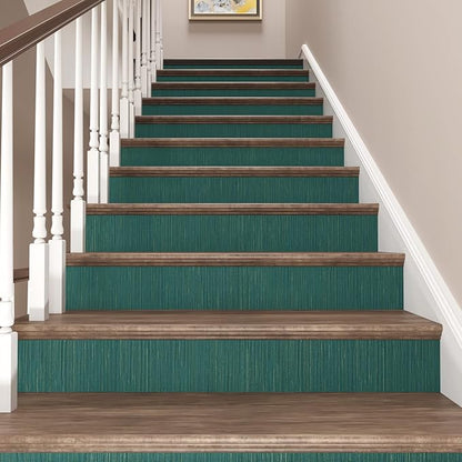 CRE8TIVE Teal Green Grasscloth Textured Wallpaper - Stick & Peel Faux Grasscloth Contact Paper for Walls - Self-Adhesive Linen Fabric Removable Wallpaper - 12"x354"