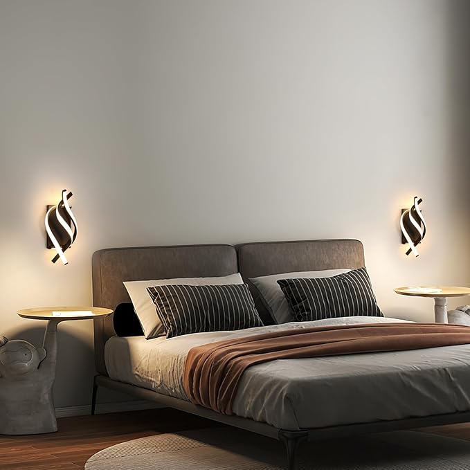 DELIPOP Wall Sconces, Spiral Modern LED Wall Sconce Lighting, 21W 3000K Warm Light Indoor Wall Light Fixtures, Acrylic LED Wall Lamp for Bedroom Bathroom Living Room Hallway Balcony (Black)
