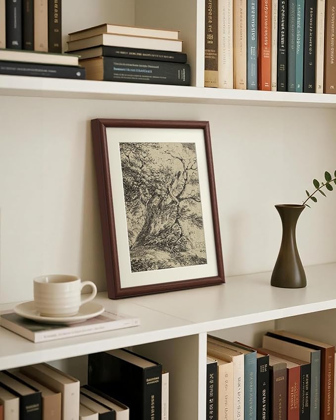InSimSea Brown Framed Oak Tree Wall Art, Vintage Farmhouse Cottage Landscape Sketch Painting decor for Living Room Library Hallway Shelf,11x14in, with Acrylic Panel, Canvas Prints Picture