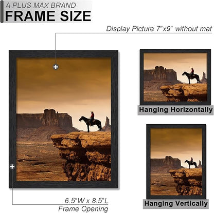 A PLUS MAX 7x9 Picture Frame Set of 2, Black Engineered Wood Frame for 7 x 9 Inch Picture Poster Photo, Light Weight 7 by 9 Frame with Wood-grain for Wall - 2 Pack/Black/7"x9"