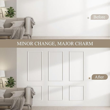 3 Sets Peel and Stick Wall Molding Kit, Premade Wainscoting Panels for Interior Wall Moulding Decor, Ready to Assemble Wainscoting Accent Panel (54 x 24In, 24 x 24In)