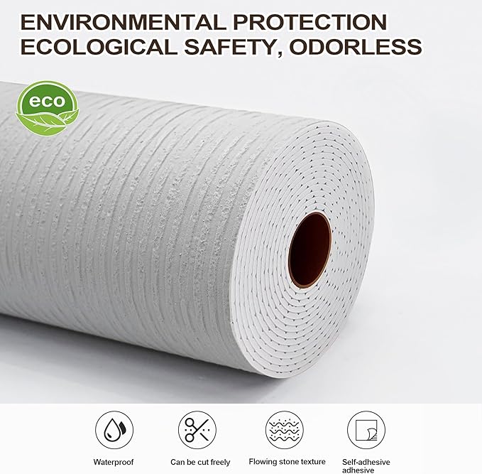 3D Faux Stone Peel and Stick Roll-15.7"x110"Thick PVC Foam Wall Paneling,DIY Self Adhesive Removable Waterproof&Sound Dampening for Cement Texture Accent Wallpaper for Living Room,Bedroom Decor(Gray