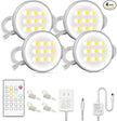 MYPLUS Under Cabinet Lighting with Remote, 4 Packs LED Pucks Lights,390Lm,12V,7.2W,24 Keys Remote Controll with Dimmable and Timing Function Led Lights for Kitchen,Closet,Cabinet,Counter