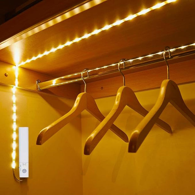 Motion Sensor Light Indoor, Closet Lights Motion Sensored, Battery Operated Cabinet Lights Strip, White Under Cabinet Lighting, Under Counter Lights for Kitchen, Led Strip Lights for Bedroom