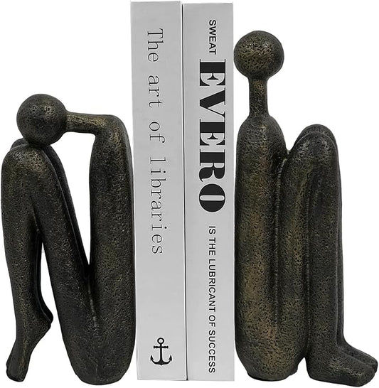 Thinker Decorative Bookends for Shelves, 1 Pair Heavy-Duty Book Ends Holder, Resin Book Stopper for Office Home Living Room Decor