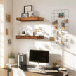 17x6.8x2 Inch Rustic Floating Shelves for Wall Set of 2 - Brown Solid Wood Wall Mounted Shelves with Invisible Bracket, Compact Design for Farmhouse Living Room Bedroom Kitchen Decor