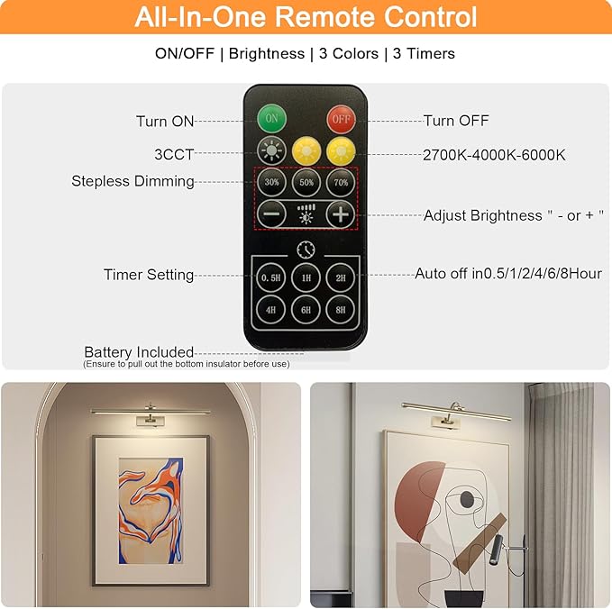 Antique Bronze Picture Light, 23.6 Inch Remote Control Painting Lights for Wall Cordless, 3CCT Dimmable Wall Lights for Pictures, Rechargeable Art Light for Pictures On Wall with Timer