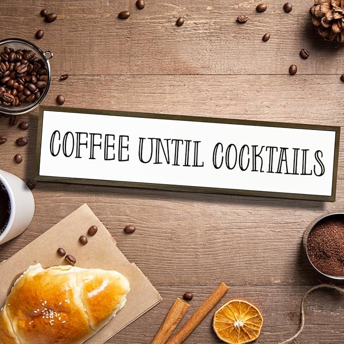 Coffees Wood Sign, Coffees Wood Decoration, Farmhouse Home Kitchen Decor, Rustic Coffee Bar Decors, Wall Decor Art, Coffee Until Cocktails Sign, 17.8x4x1.2 inches