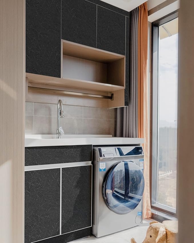 Cohoo Home 512inL 15.7inW Black Silk Peel and Stick Wallpaper for Bedroom Solid Black Textured Contact Paper for Cabinet and Drawers Self Adhesive Removable Wallpaper for Bathroom Embossed Waterproof