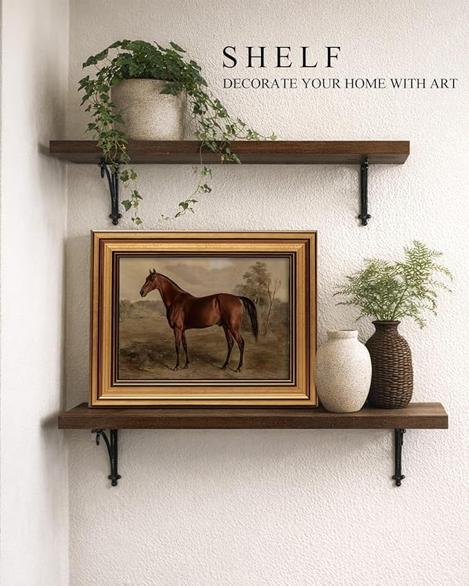 VIYYIEA Gold Framed Canvas Art Prints,8x10Inch, Country Horse Art Painting, Vintage Retro Decor for Bathroom Bedroom Living Room shelf bookshelf Fireplace, Rustic Farmhouse Picture
