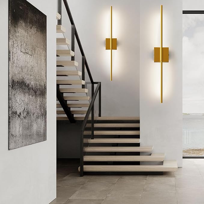 Shineled Wall Sconces Set of 2, 29'' Battery Wall Sconce with Remote Control, 350° Gold Rotatable Dimmable Wall Lamp, Wireless Wall Lights for Bedroom, Living Room